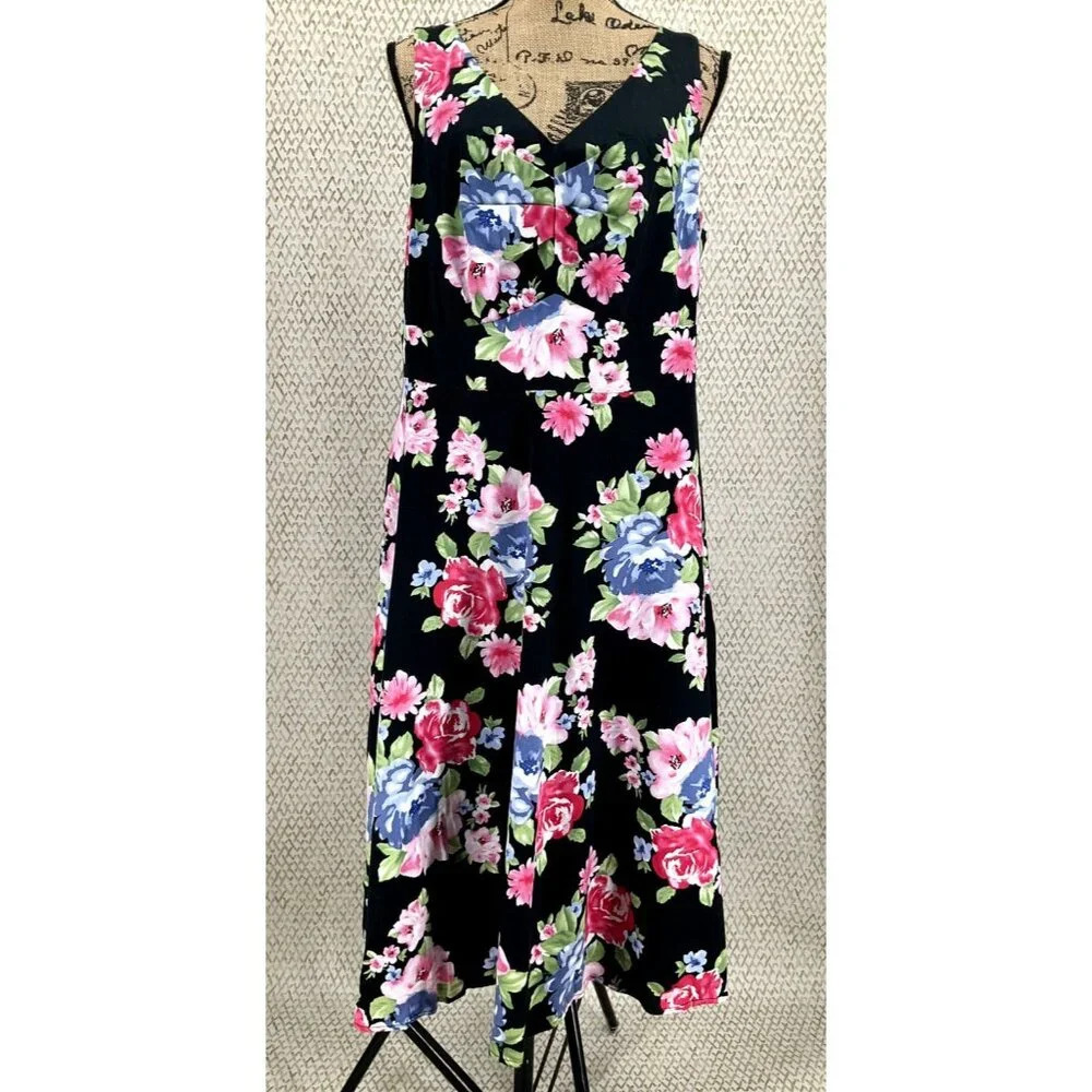 Torrid Dress Women Size 14 Floral Multicolor Sleeveless V-Neck Midi Zip Flowy